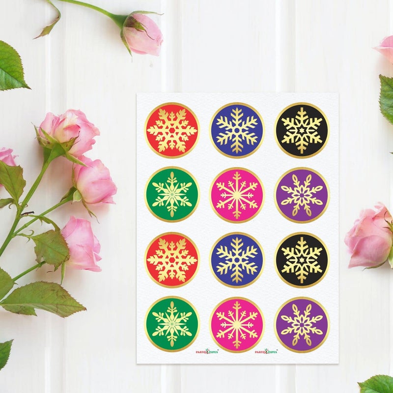 PARTH IMPEX Snowflake Stickers - (Pack of 120) 2" Large Round Gold Foil Stamping Labels for Christmas Holiday Cards Gift Envelope Seals Boxes - Image 3